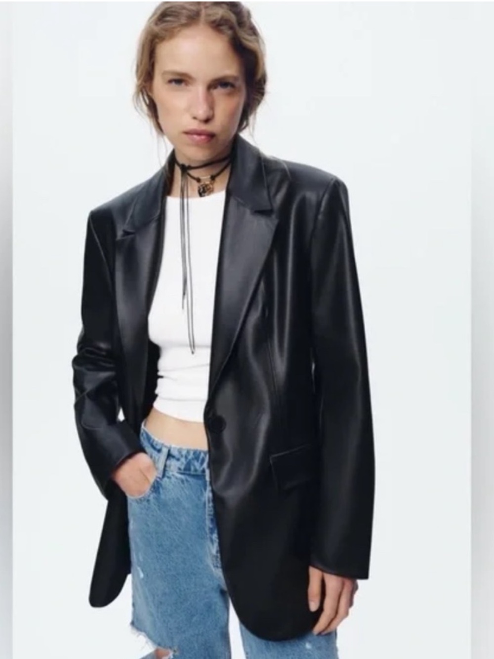 Zara Faux Leather Blazer